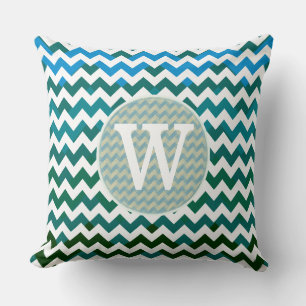trendy monogram bluish chevron stripes cushion