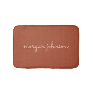 Trendy Monogram   Burnt Orange + Blush Script Name Bath Mat