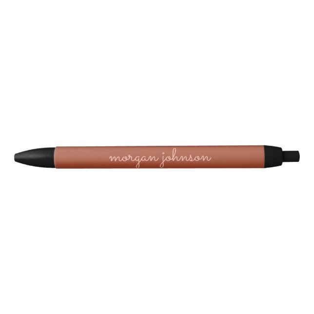 Trendy Monogram | Burnt Orange + Blush Script Name Black Ink Pen (Front)