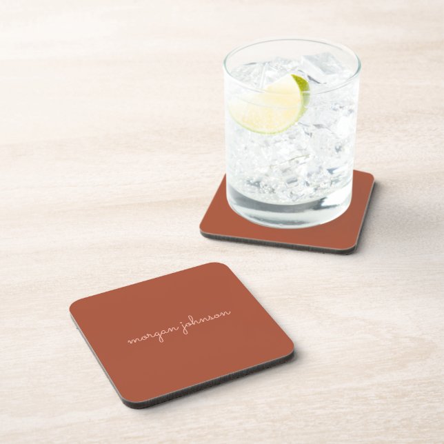 Trendy Monogram | Burnt Orange + Blush Script Name Coaster (Right Side)