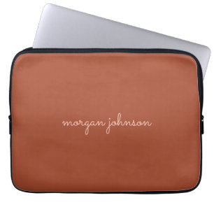 Trendy Monogram   Burnt Orange + Blush Script Name Laptop Sleeve
