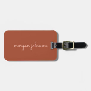Trendy Monogram   Burnt Orange + Blush Script Name Luggage Tag