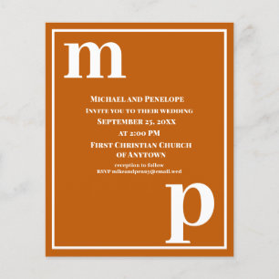 Trendy Monogram Burnt Orange Budget Wedding Invite Flyer
