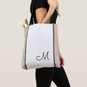 Trendy Monogram Chic Pink White Colour Block Black Tote Bag
