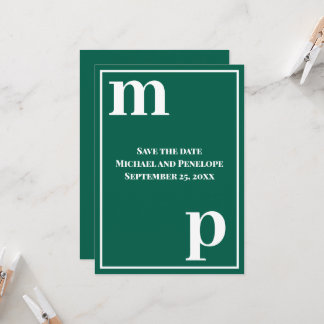 Trendy Monogram Emerald Green Save the Date Invitation