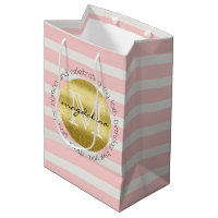 Trendy Monogram Gold Glitter Blush Pink Stripes