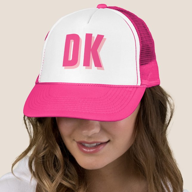 Trendy Monogram Initial Bachelorette Pink Trucker Hat (Creator Uploaded)