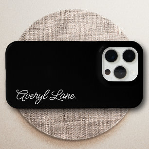 Trendy Monogram Modern Black Script Elegant Name iPhone 15 Pro Case