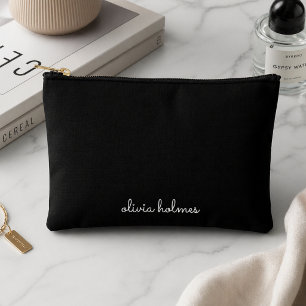Trendy Monogram Modern Black Script Name Accessory Pouch