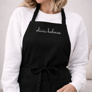 Trendy Monogram Modern Black Script Name Apron