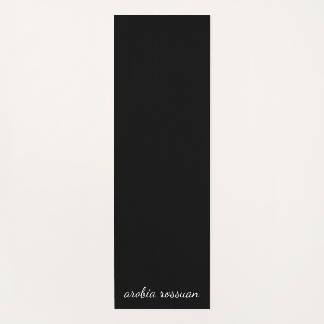 Trendy Monogram Modern Black Script Name Art Yoga Mat (Front)
