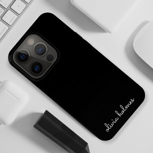 Trendy Monogram   Modern Black Script Name iPhone 15 Pro Case