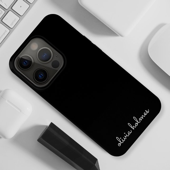 Trendy Monogram | Modern Black Script Name Case-Mate iPhone Case (Creator Uploaded)