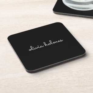Trendy Monogram Modern Black Script Name Coaster