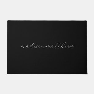 Trendy Monogram Modern Black Script Name Doormat