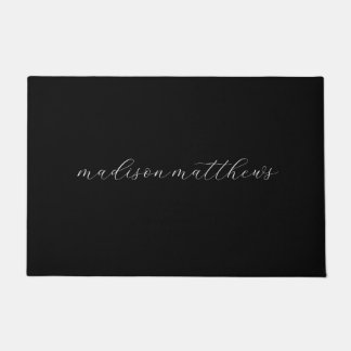 Trendy Monogram Modern Black Script Name Doormat
