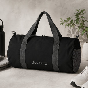 Trendy Monogram   Modern Black Script Name Duffle Bag