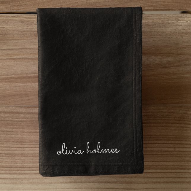 Trendy Monogram | Modern Black Script Name Hand Towel (Creator Uploaded)