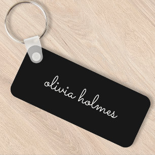 Trendy Monogram   Modern Black Script Name Key Ring