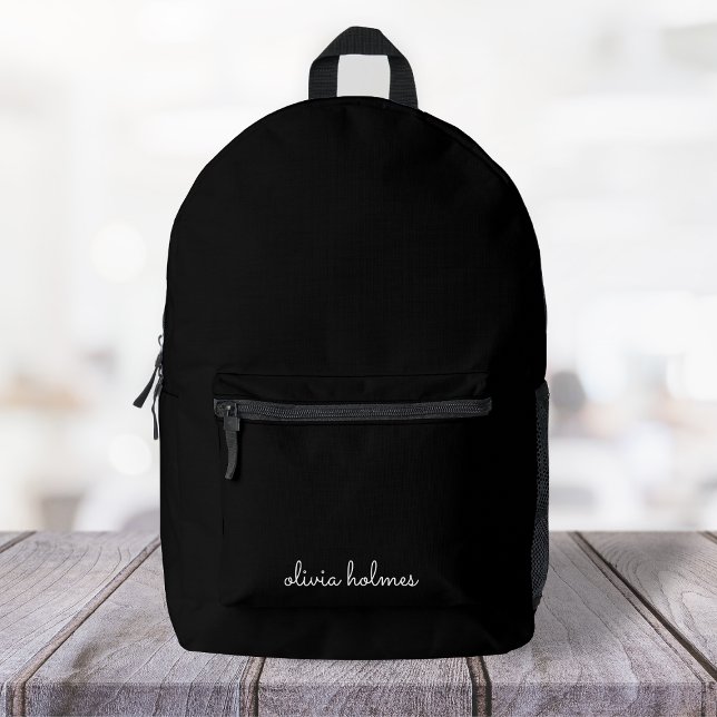Trendy Monogram | Modern Black Script Name Printed Backpack (Creator Uploaded)