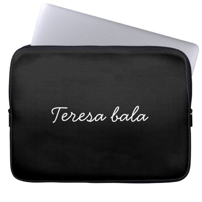 Trendy Monogram Modern Black Script Name Style Laptop Sleeve (Front)