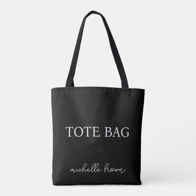 Trendy Monogram Modern Black Script Name  Tote Bag (Back)