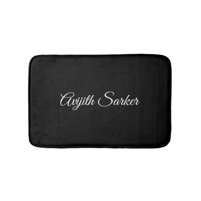Trendy Monogram | Modern Black Script Personalised Bath Mat (Front)