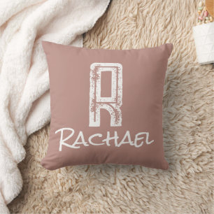 Trendy Monogram Name Biege Cushion