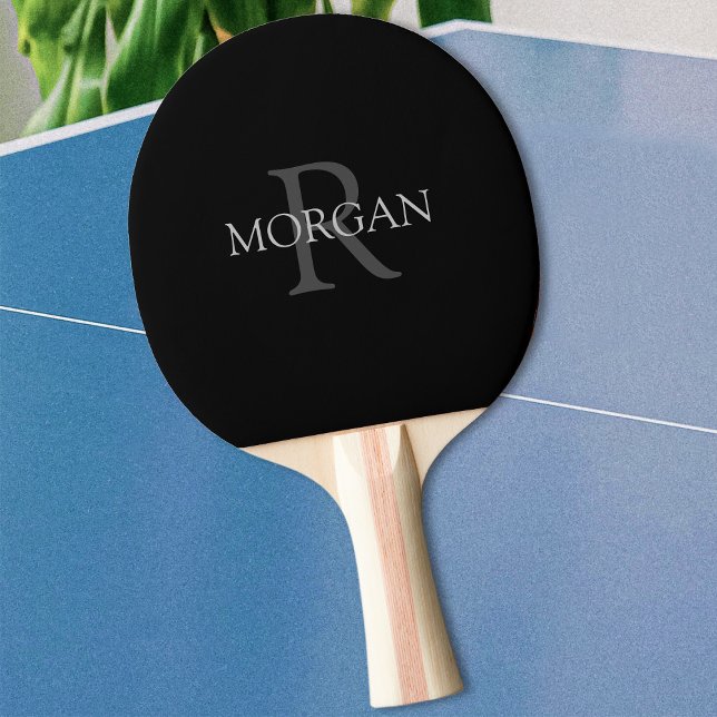 Trendy Monogram & Name, Black & Grey Text Ping Pong Paddle (Creator Uploaded)