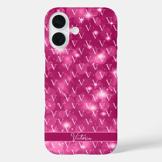 Trendy Monogram Pattern Girly Pink  Case-Mate iPhone Case (Back)