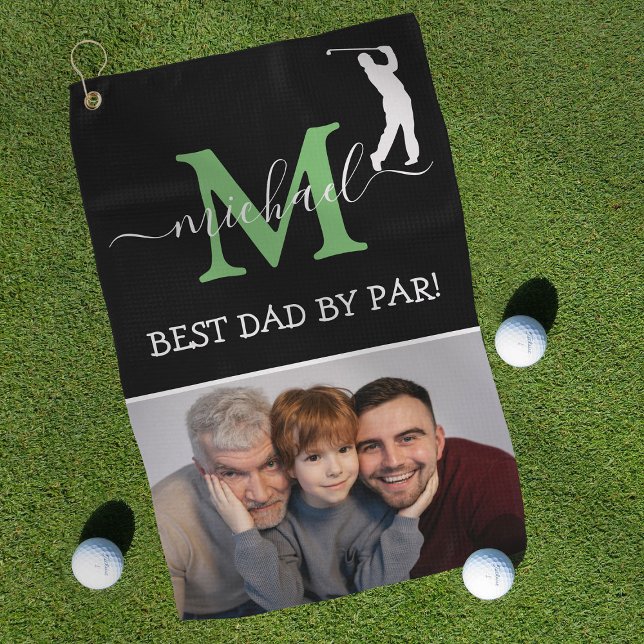 Trendy Monogram & Photo Fathers Day Gift Golf Towel (Creator Uploaded)