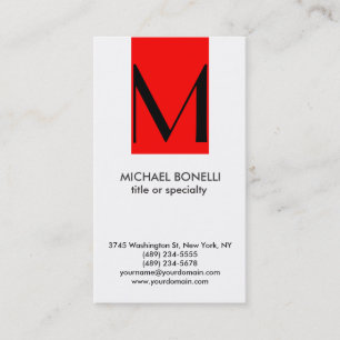 Trendy Monogram Red Stripe White Business Card