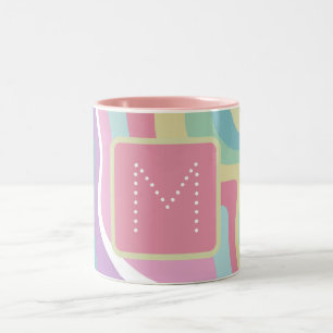 Trendy Monogram Retro Pattern Two-Tone Coffee Mug