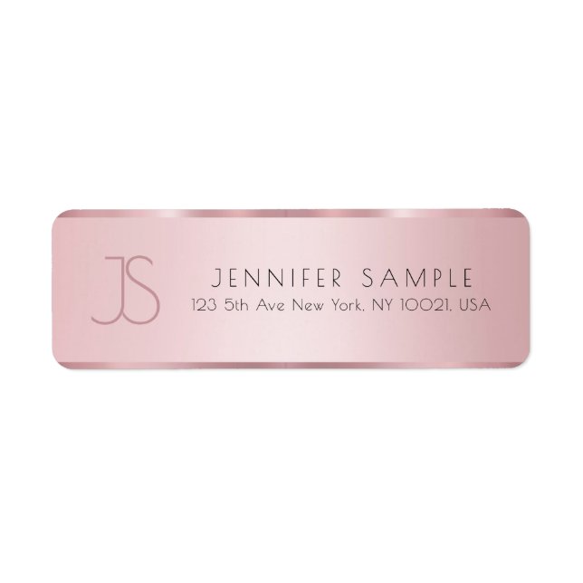Trendy Monogram Rose Gold Elegant Return Address Label (Front)