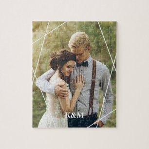 Trendy Monogram Wedding Photo Jigsaw Puzzle