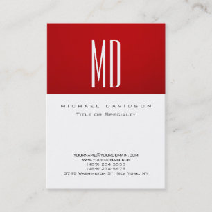 Trendy Monogram White Red Chubby Business Card