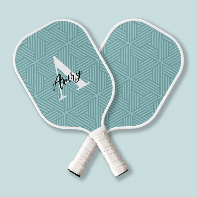 Trendy Monogram with Script Name Overlay Pickleball Paddle (Creator Uploaded)