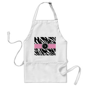 Trendy Monogram Zebra Print Chef Aprons
