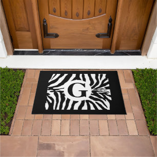 Trendy Monogram Zebra Print Door Mat