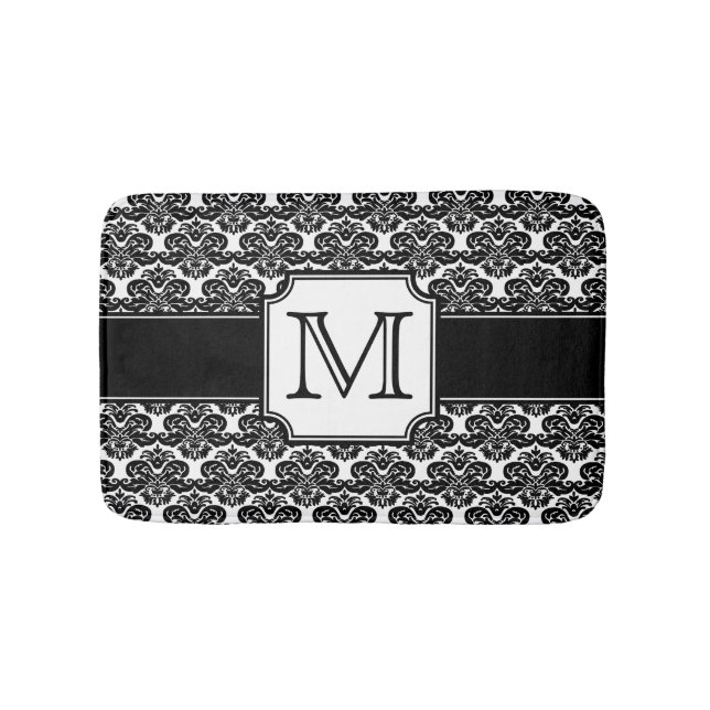 Trendy Monogrammed Damask Bath Mat (Front)