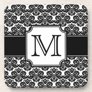 Trendy Monogrammed Damask Coaster