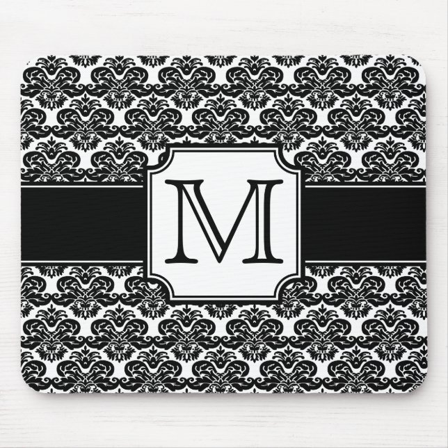 Trendy Monogrammed Damask Mousepad (Front)