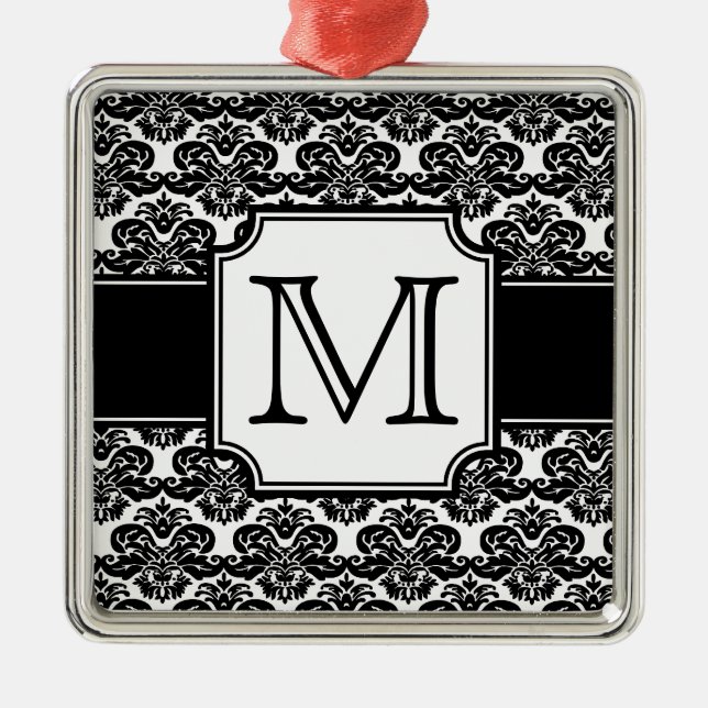 Trendy Monogrammed Damask Ornament (Front)
