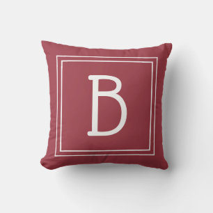 Trendy Monogrammed Letter Initial Crimson Red Cushion