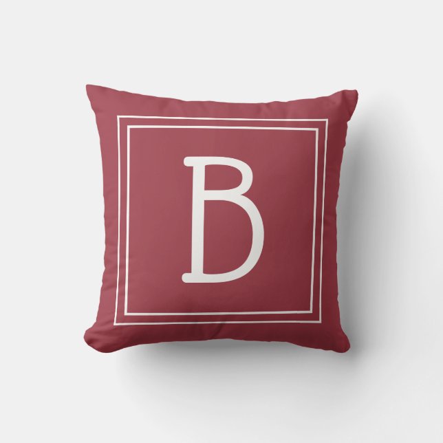Trendy Monogrammed Letter Initial Crimson Red Cushion (Front)