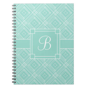 Trendy Monogrammed Mint Green Diamond Pattern Notebook