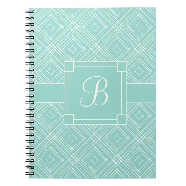 Trendy Monogrammed Mint Green Diamond Pattern Notebook (Front)