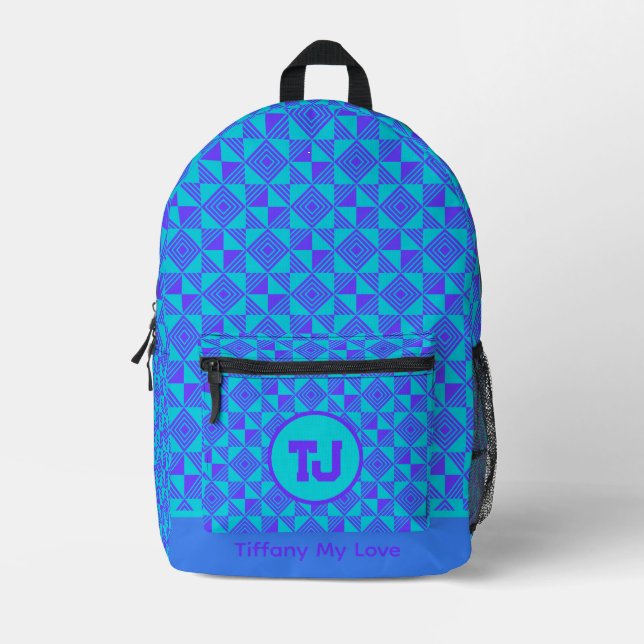Trendy Monogrammed Name Custom Backpack (Front)