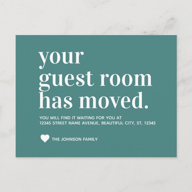 Trendy Moss Green Guest Room Moving Announcement (Front)