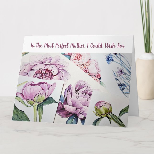 Trendy Most Perfect Mother Watercolor Art Peonies  Card (Front)